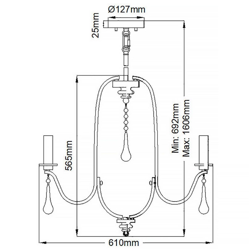 Quintiesse - Lustre de haste KARLEE 5xE14/60W/230V, Ø 61 cm, acabamento cromado fosco
