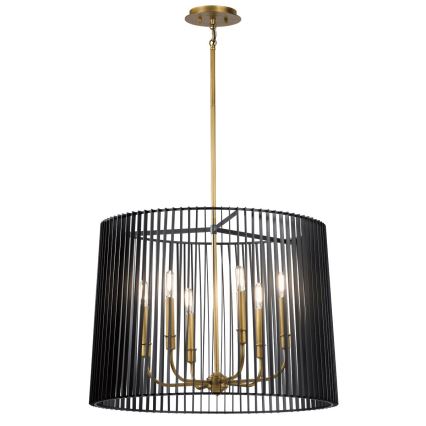 Quintiesse - Lustre em haste LINARA, 6xE14/60W/230V, diâmetro 66 cm, preto/dourado