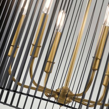 Quintiesse - Lustre em haste LINARA, 6xE14/60W/230V, diâmetro 66 cm, preto/dourado