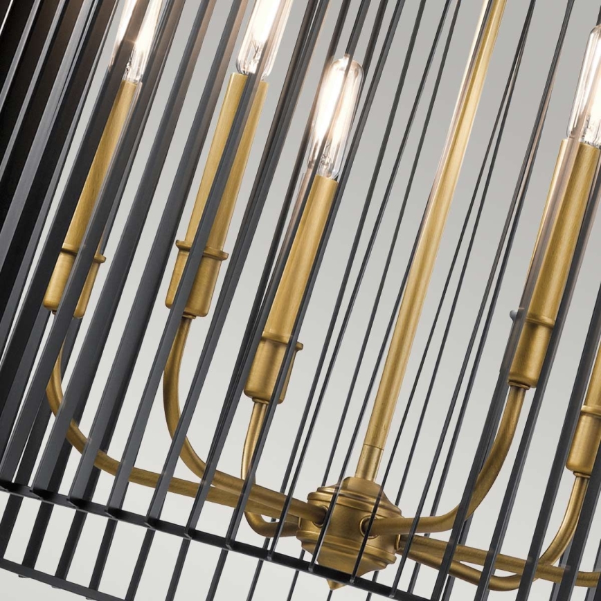 Quintiesse - Lustre em haste LINARA, 6xE14/60W/230V, diâmetro 66 cm, preto/dourado