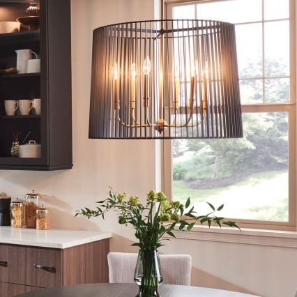 Quintiesse - Lustre em haste LINARA, 6xE14/60W/230V, diâmetro 66 cm, preto/dourado