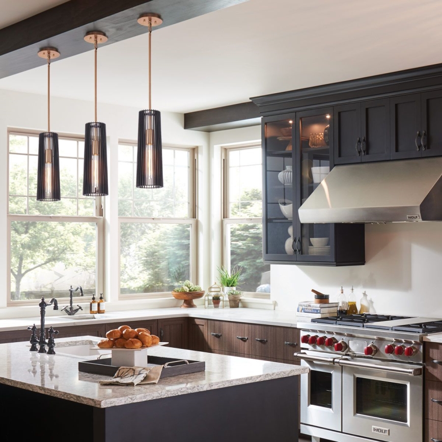Quintiesse - Candeeiro suspenso com haste LINARA 1xE27/60W/230V Ø 15,2 cm preto/dourado