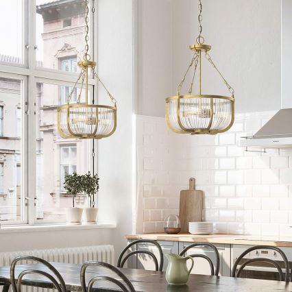 Quintiesse - Lustre suspenso em corrente ROUX 3xE27/60W/230V Ø 40,6 cm dourado