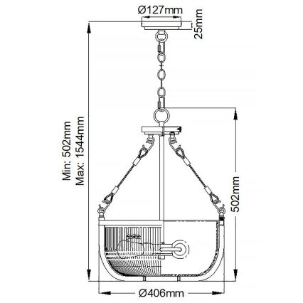 Quintiesse - Lustre suspenso em corrente ROUX 3xE27/60W/230V Ø 40,6 cm dourado