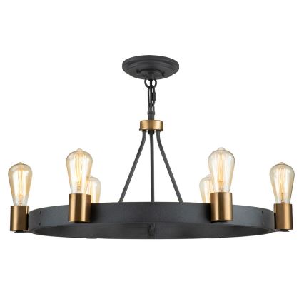 Quintiesse - Lustre suspenso em haste SILAS 6xE27/60W/230V Ø 72,3 cm preto/dourado