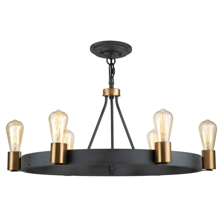 Quintiesse - Lustre suspenso em haste SILAS 6xE27/60W/230V Ø 72,3 cm preto/dourado