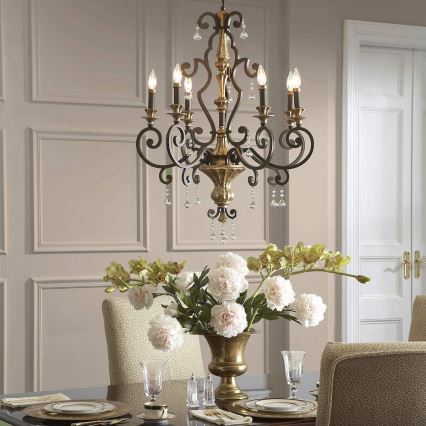 Quoizel - Lustre suspenso por corrente MARQUETTE 6xE14/60W/230V bronze