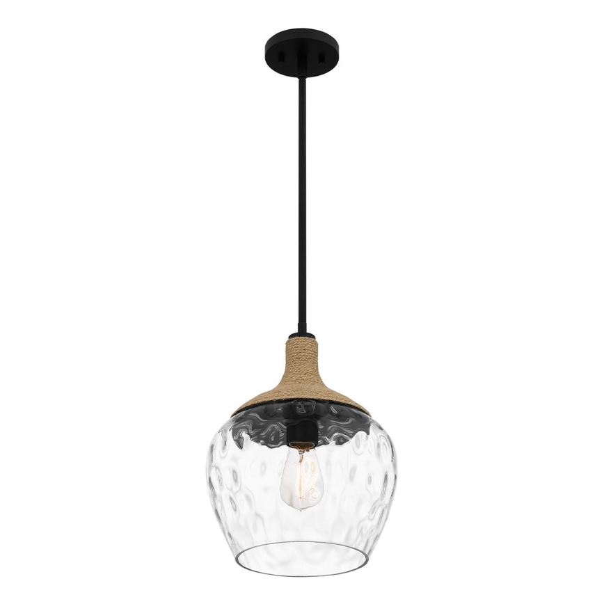 Quoizel - Candeeiro suspenso ROYER 1xE27/60W/230V diâmetro 30,2 cm transparente/preto/bege