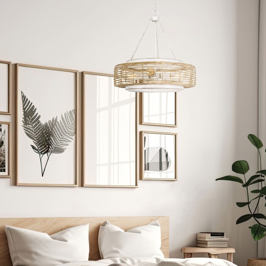Quoizel - Lustre suspenso por corrente WAYLON 4xE27/60W/230V Ø 50,4 cm castanho/branco