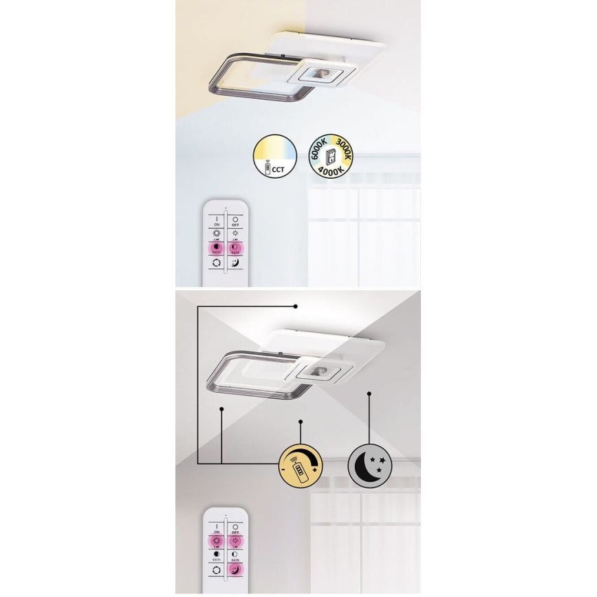 Rabalux - Plafon LED dimerizável LED/48W/230V 3000K/4000K/6000K + comando à distância 49,5x49,5 cm