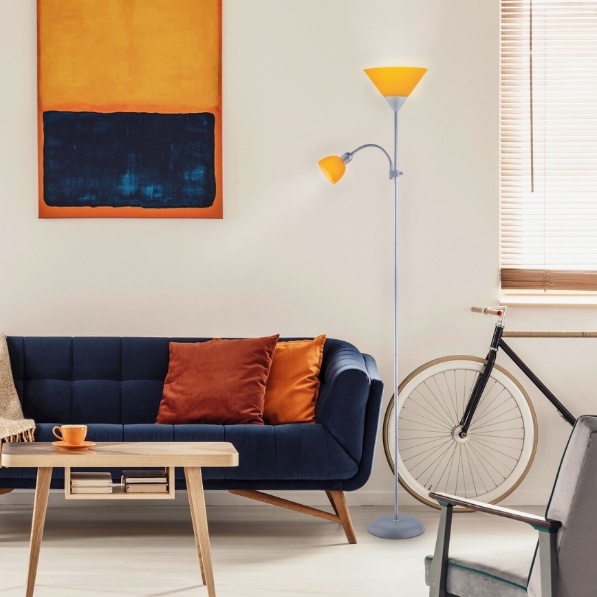 Rabalux - Candeeiro de chão 1xE27/100W+E14/25W cinzento/laranja