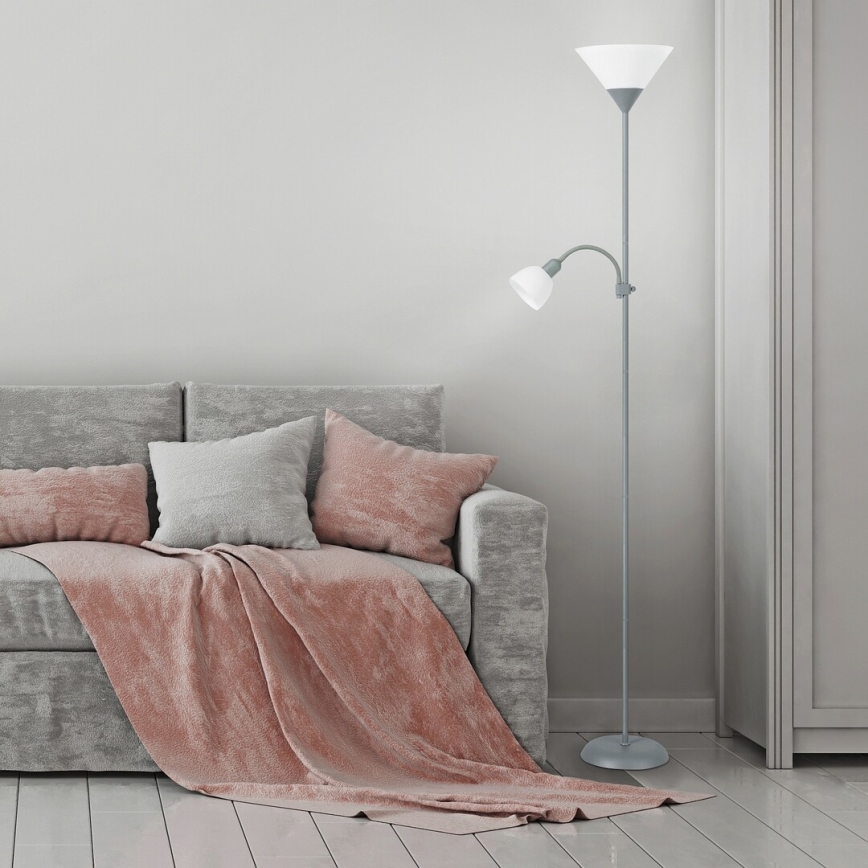 Rabalux - Candeeiro de chão 1xE27/100W+E14/25W cinzento/branco