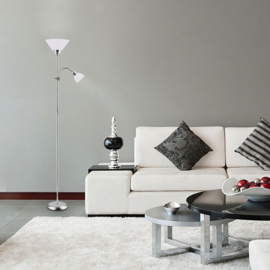 Rabalux - Candeeiro de chão 1xE27/100W+E14/25W cromado mate/branco