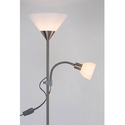 Rabalux - Candeeiro de pé ACTION 1xE27/100W/230V + 1xE14/25W cromo fosco/branco