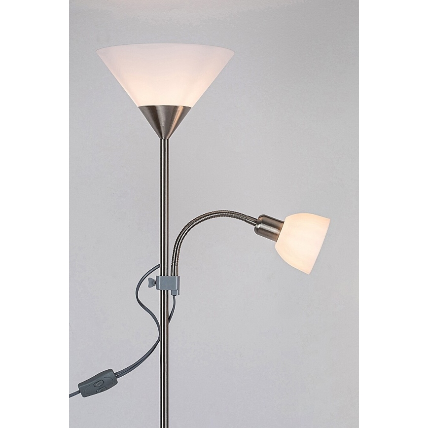 Rabalux - Candeeiro de pé ACTION 1xE27/100W/230V + 1xE14/25W cromo fosco/branco