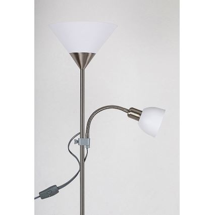 Rabalux - Candeeiro de pé ACTION 1xE27/100W/230V + 1xE14/25W cromo fosco/branco