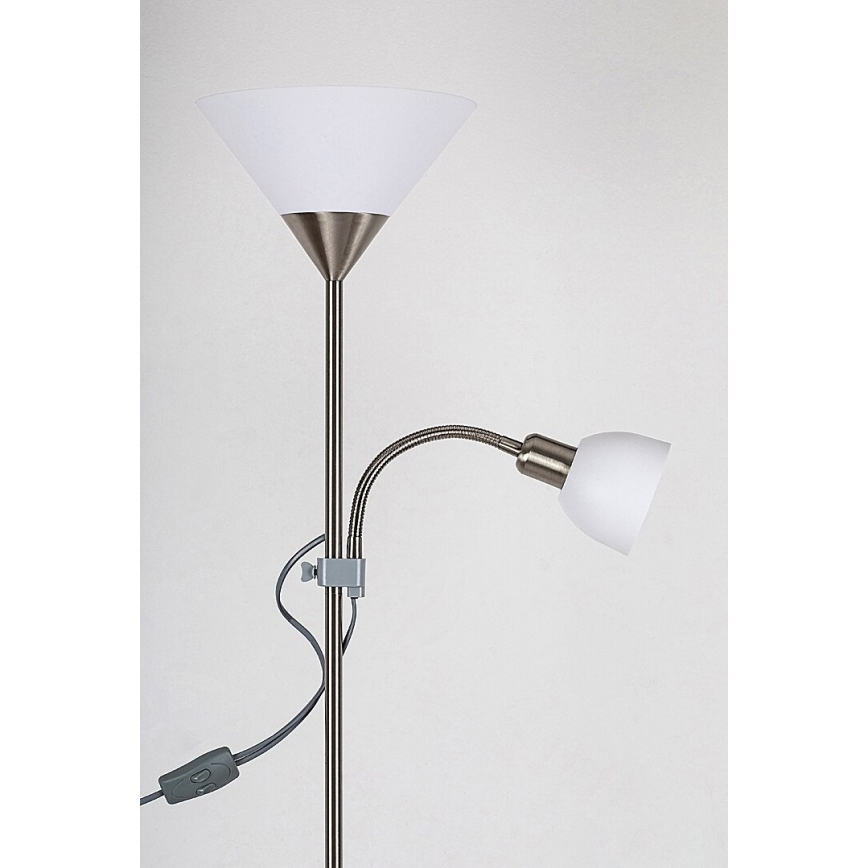Rabalux - Candeeiro de pé ACTION 1xE27/100W/230V + 1xE14/25W cromo fosco/branco