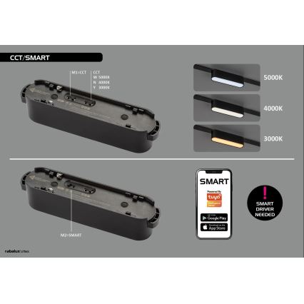 Rabalux -  Foco de luz LED regulável para sistema de carris monofásico LED/5W/24V 2700-5500K Wi-Fi Tuya preto