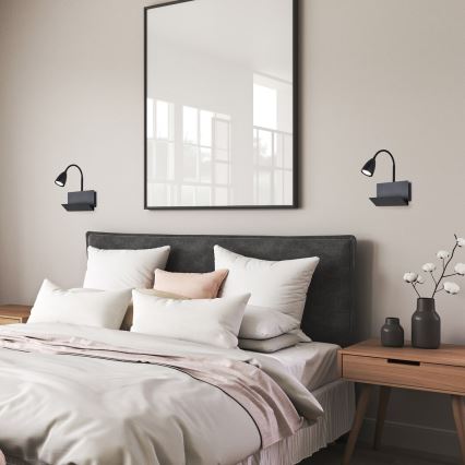 Rabalux - Candeeiro de parede com prateleira e USB port 1xGU10/25W/230V preto