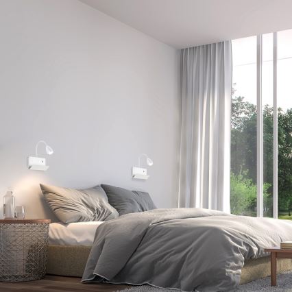 Rabalux - Candeeiro de parede com prateleira e USB port 1xGU10/25W/230V branco