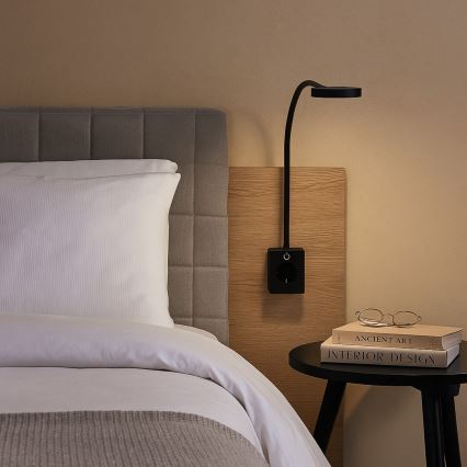 Rabalux - Lâmpada de parede LED regulável 4W/230V com porta USB para tomada 3000/4000/6000K preta