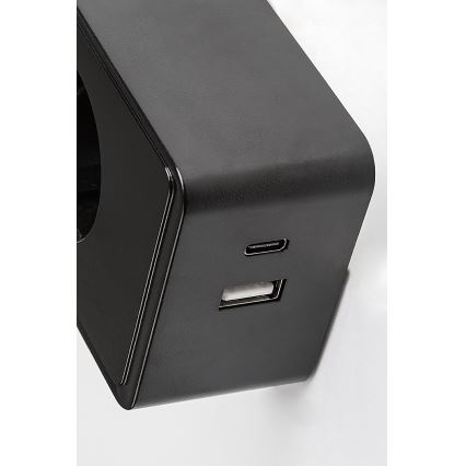 Rabalux - Lâmpada de parede LED regulável 4W/230V com porta USB para tomada 3000/4000/6000K preta