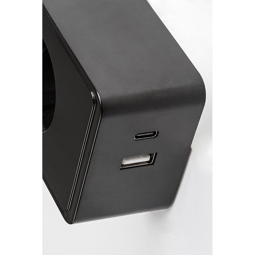 Rabalux - Lâmpada de parede LED regulável 4W/230V com porta USB para tomada 3000/4000/6000K preta