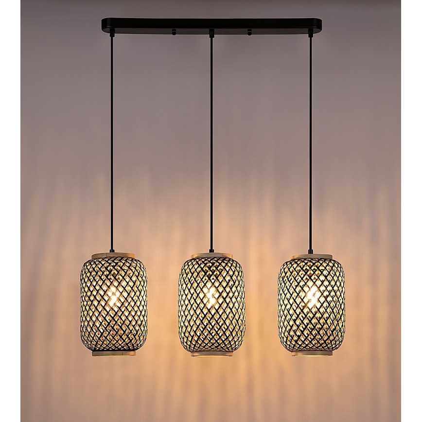 Rabalux - Lustre suspenso com cabo 3xE27/40W/230V rattan