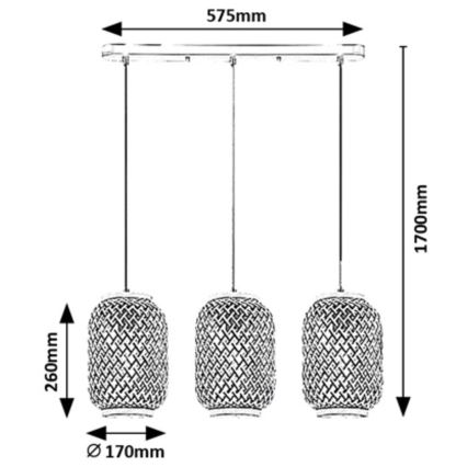 Rabalux - Lustre suspenso com cabo 3xE27/40W/230V rattan