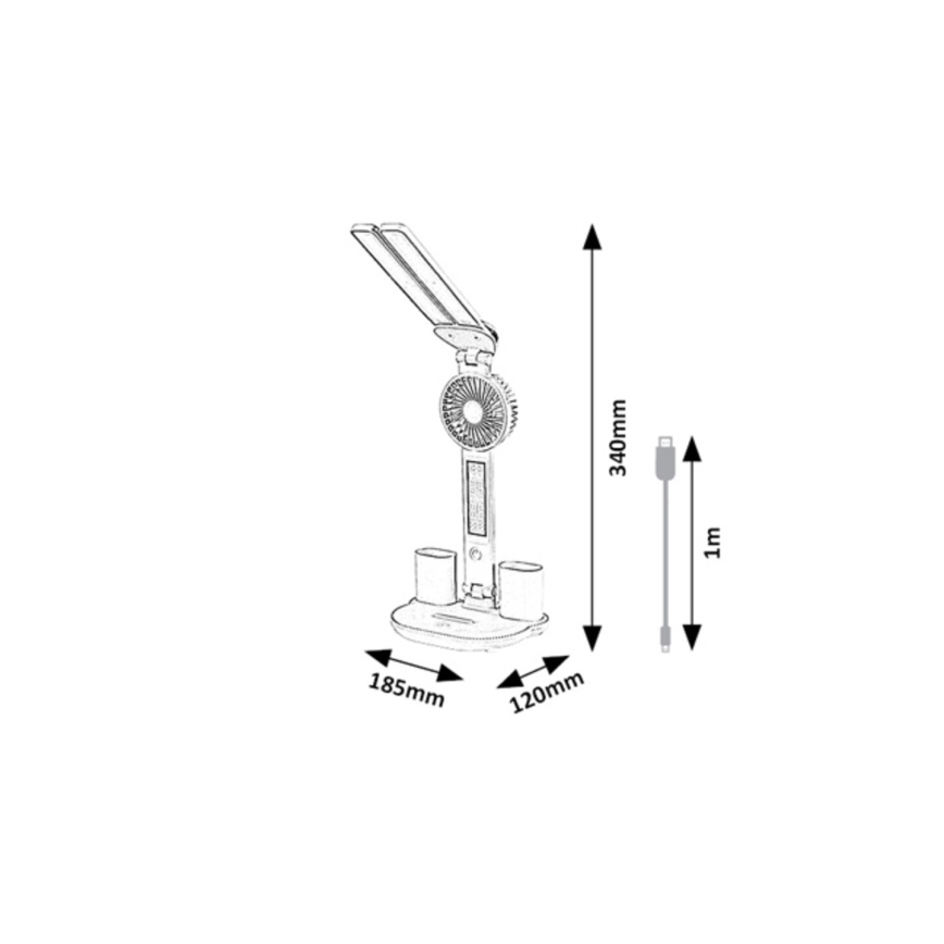 Rabalux - Lâmpada de mesa LED regulável com ventoinha e ecrã LED/7W/5V 3000/4000/6500K