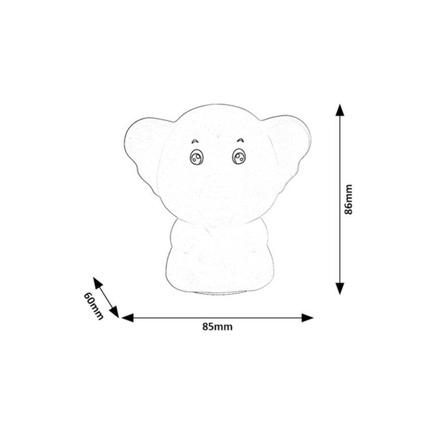Rabalux - Luz noturna tátil LED RGB, 0,05 W, 1x CR2032, elefante