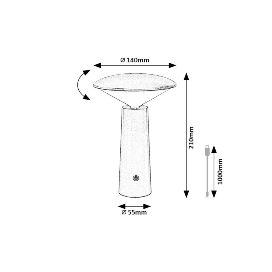 Rabalux - Candeeiro de mesa tátil LED com regulação POLPERRO LED/3W/3,7V 1200mAh preto
