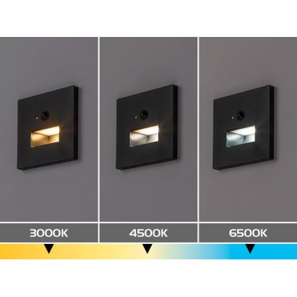 Rabalux - Luminária LED para escadas com sensor de movimento e crepúsculo LED/1W/230V 3000/4500/6500K preta