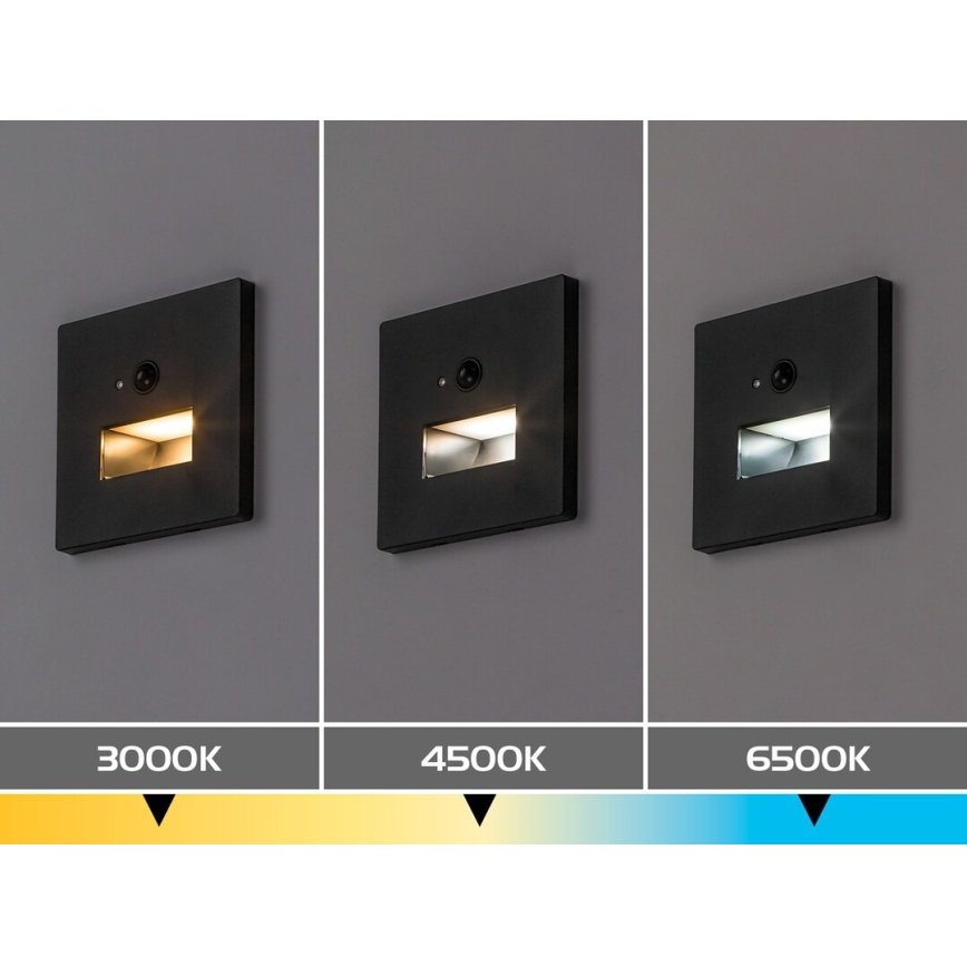 Rabalux - Luminária LED para escadas com sensor de movimento e crepúsculo LED/1W/230V 3000/4500/6500K preta