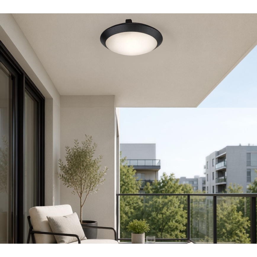Rabalux - Luminária de teto para exterior com sensor de movimento 1xE27/9W/230V IP65 Ø 30 cm preta