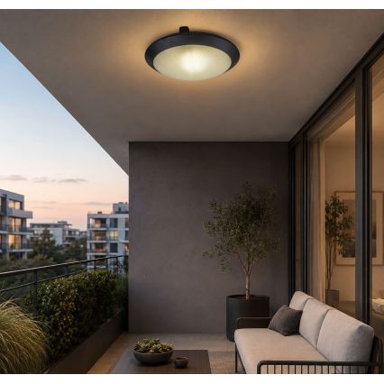 Rabalux - Luminária de teto para exterior com sensor de movimento 1xE27/9W/230V IP65 Ø 30 cm preta