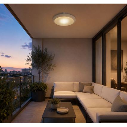Rabalux - Luminária de teto para exterior com sensor de movimento 1xE27/9W/230V IP65 Ø 30 cm branca