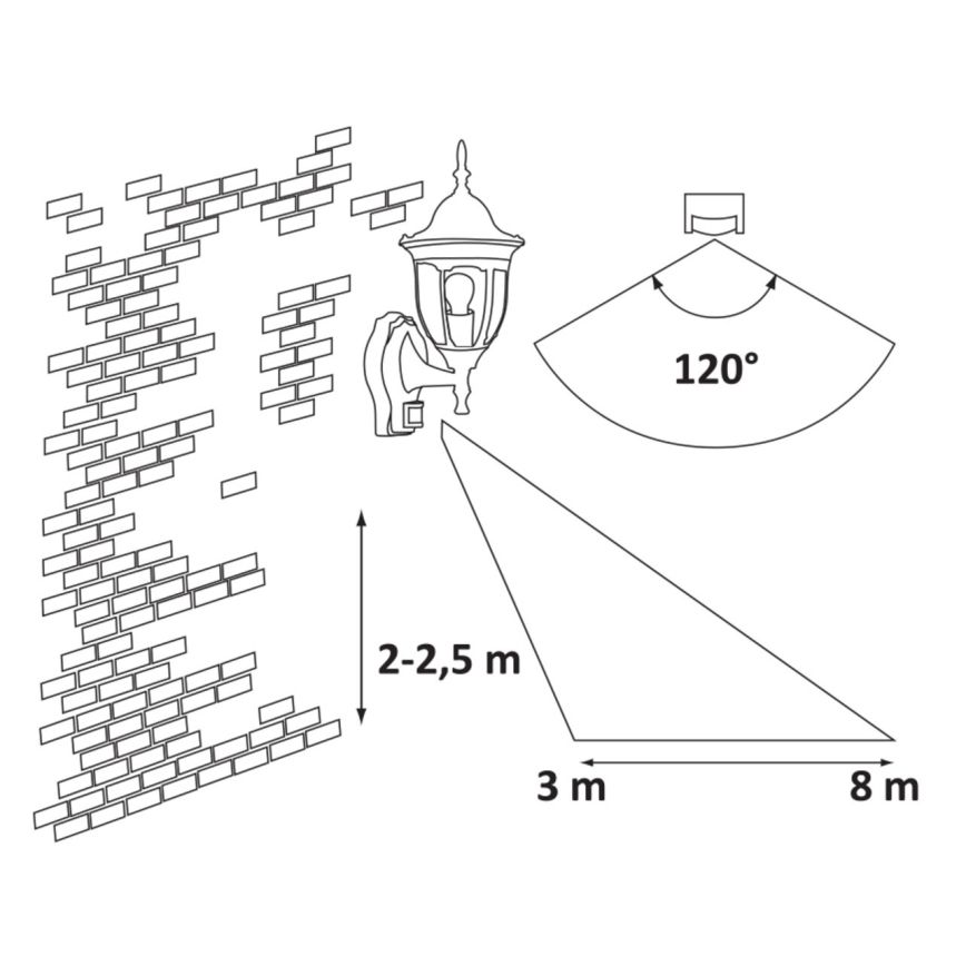 Rabalux - Aplique de parede exterior com sensor 1xE27/60W/230V IP43 preto