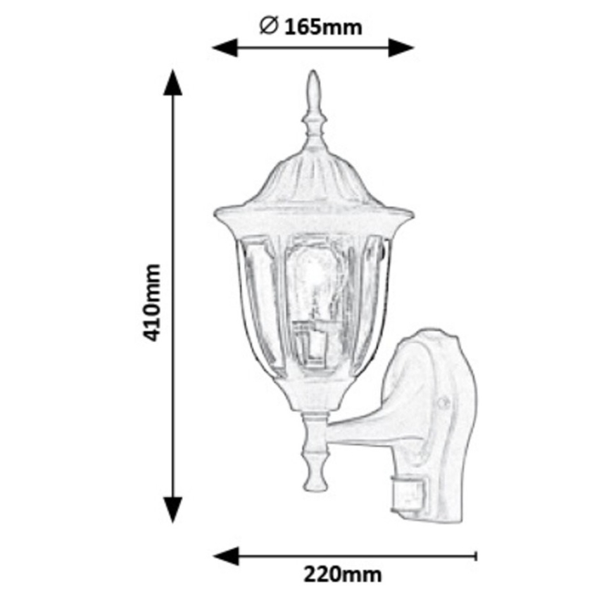 Rabalux - Aplique de parede exterior com sensor 1xE27/60W/230V IP43 preto