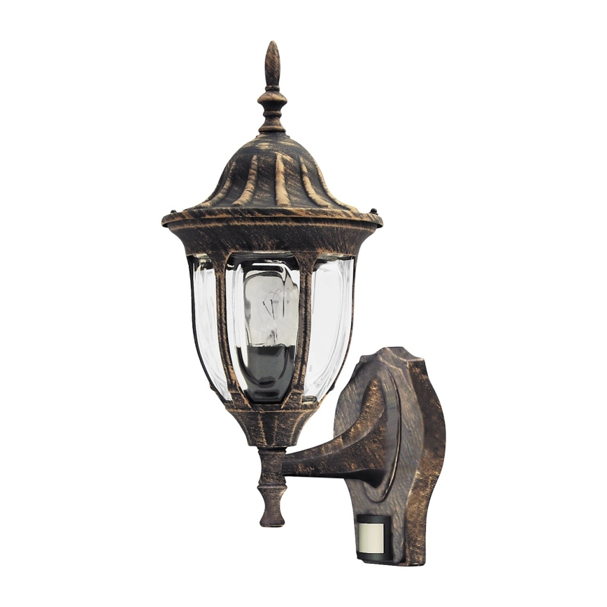 Rabalux - Aplique de parede exterior com sensor 1xE27/60W/230V IP43 dourado/pátina/preto