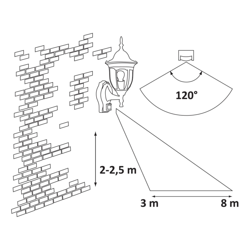 Rabalux - Aplique de parede exterior com sensor 1xE27/60W/230V IP43 dourado/pátina/preto