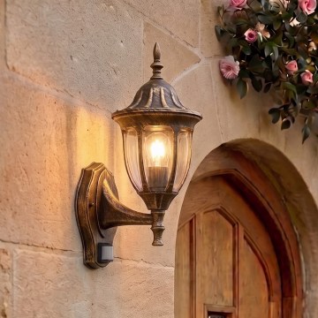 Rabalux - Aplique de parede exterior com sensor 1xE27/60W/230V IP43 dourado/pátina/preto