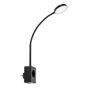 Rabalux - Aplique de parede LED regulável LED/4W/230V com porta USB para tomada 3000/4000/6000K preto