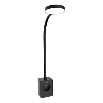 Rabalux - Lâmpada de parede LED regulável 4W/230V com porta USB para tomada 3000/4000/6000K preta