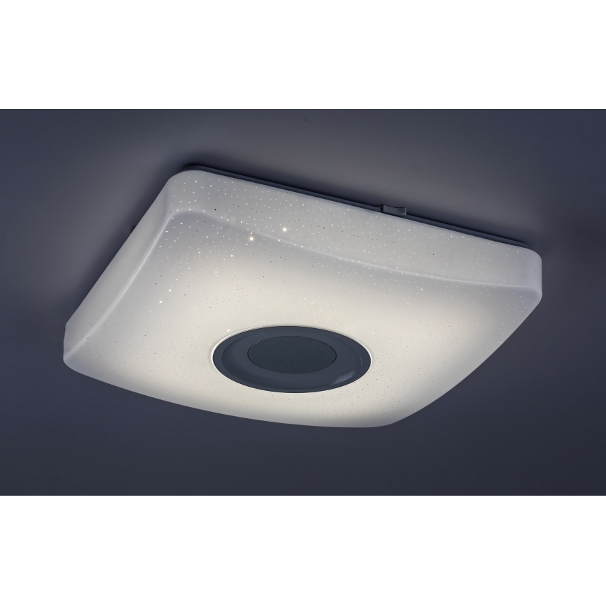 Rabalux - Luminária de teto LED RGB regulável com altifalante, LED/18W/230V, 3000-6000K, Bluetooth + comando remoto, 36,5x36,5 cm
