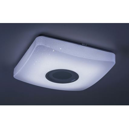Rabalux - Luminária de teto LED RGB regulável com altifalante, LED/18W/230V, 3000-6000K, Bluetooth + comando remoto, 36,5x36,5 cm