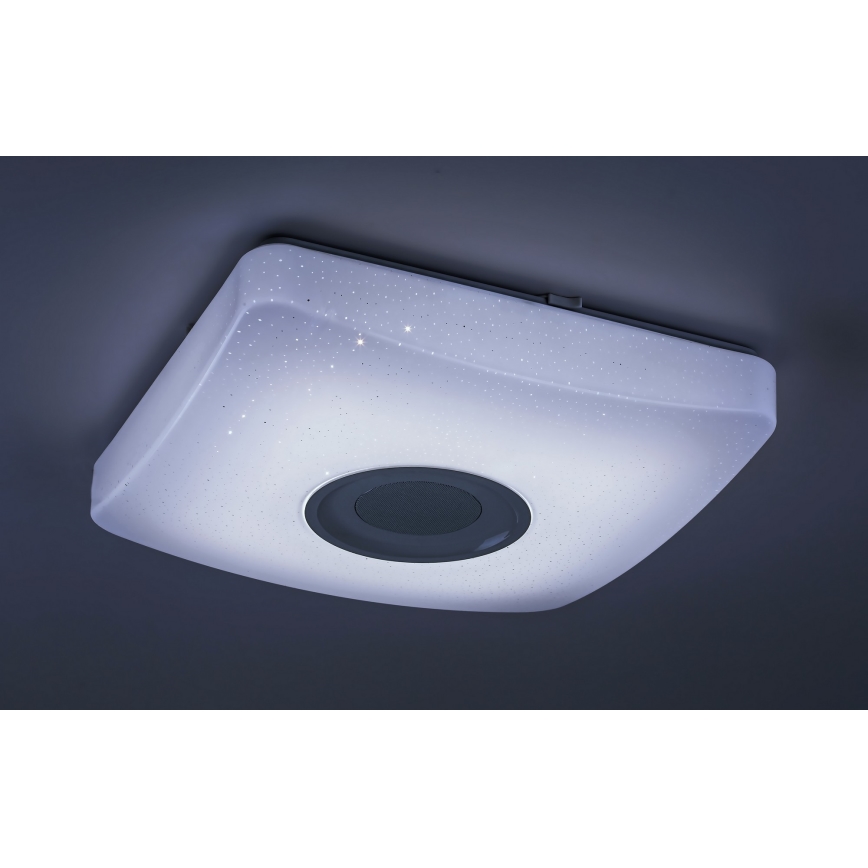 Rabalux - Luminária de teto LED RGB regulável com altifalante, LED/18W/230V, 3000-6000K, Bluetooth + comando remoto, 36,5x36,5 cm