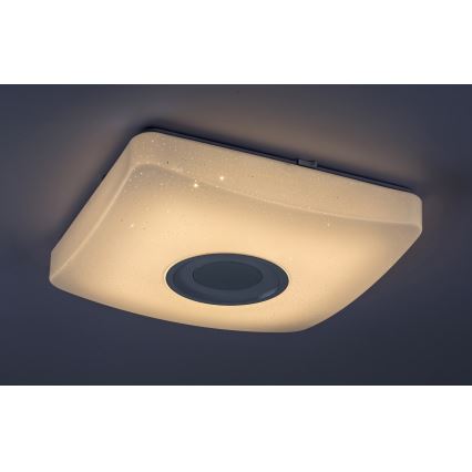 Rabalux - Luminária de teto LED RGB regulável com altifalante, LED/18W/230V, 3000-6000K, Bluetooth + comando remoto, 36,5x36,5 cm