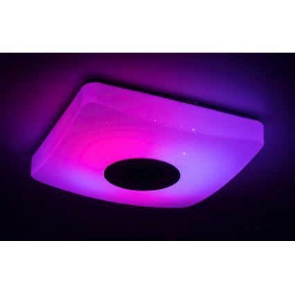 Rabalux - Luminária de teto LED RGB regulável com altifalante, LED/18W/230V, 3000-6000K, Bluetooth + comando remoto, 36,5x36,5 cm