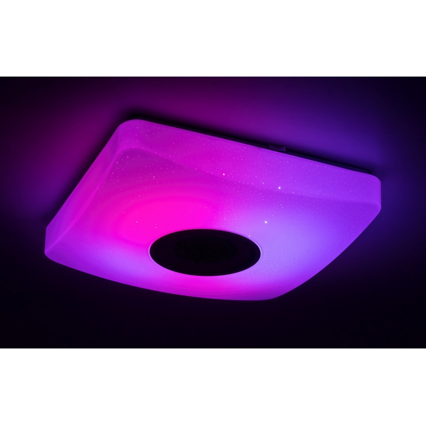 Rabalux - Luminária de teto LED RGB regulável com altifalante, LED/18W/230V, 3000-6000K, Bluetooth + comando remoto, 36,5x36,5 cm